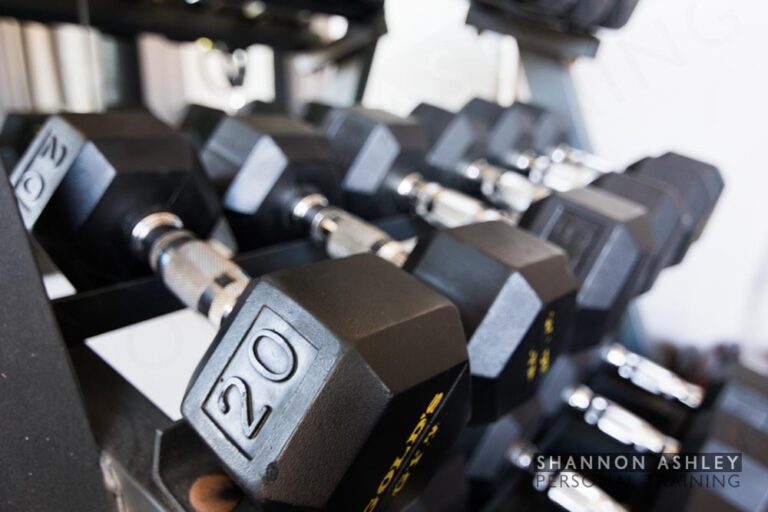 Free weights for weight training. Shannon Ashley Personal Training, Encinitas.